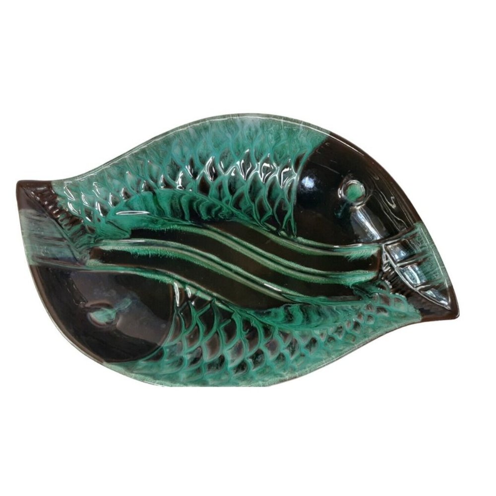 Vintage Blue Mountain Pottery Fish Platter Dish Blue Black BMP Canada MCM-Pretty - Picture 2 of 12